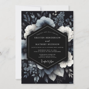 Navy Moody Floral Bloom Wedding Invitation