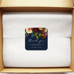 Navy Moody Floral Burgundy Wedding  Square Sticker