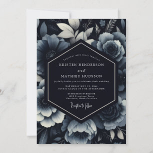 Navy Moody Floral Romance Wedding Invitation