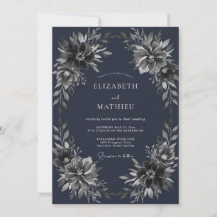 Navy Moody Winter Wedding Invitation