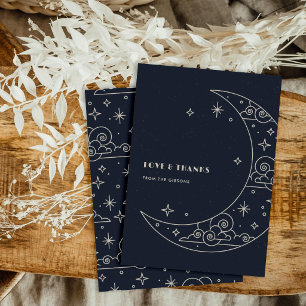 Navy Moon & Stars Celestial Wedding Thank You Card