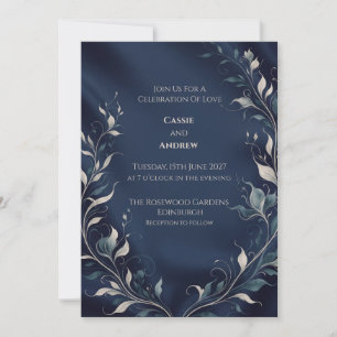 Navy Moonlit Botanical Wedding Invitation