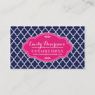 Navy Moroccan Tiles Lattice Personalised Business Card
