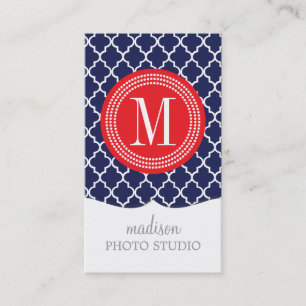 Navy Moroccan Tiles Lattice Personalised Business Card