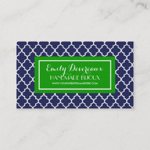 Navy Moroccan Tiles Lattice Personalised Business Card