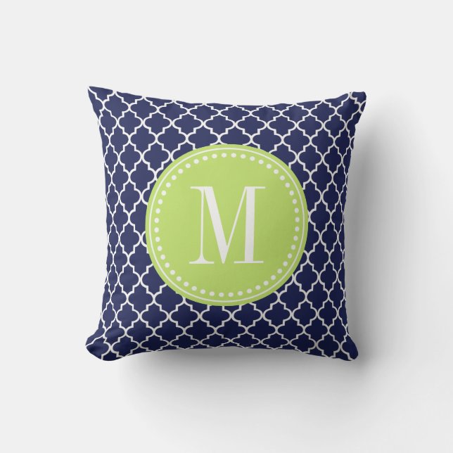 Navy Moroccan Tiles Lattice Personalised Cushion (Front)