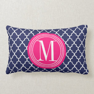 Navy Moroccan Tiles Lattice Personalised Lumbar Cushion