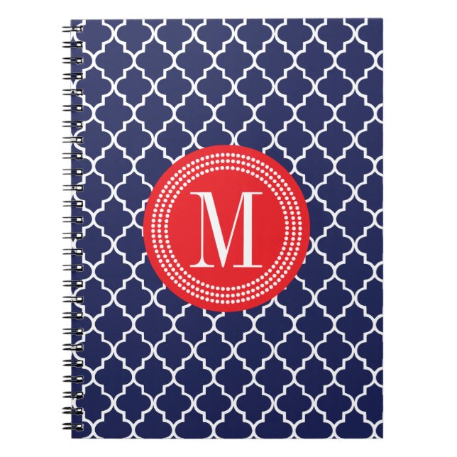 Navy Moroccan Tiles Lattice Personalised Notebook (Front)