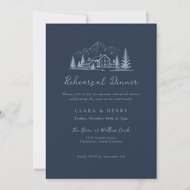 Navy Mountain Rehearsal Dinner Invitation (Front)