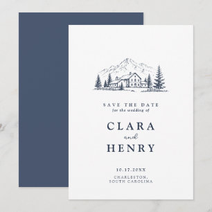 Navy Mountain Wedding Save the Date Invitation