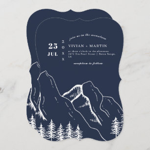 Navy Mountains Pine Tree Outdoor Wedding Invitation