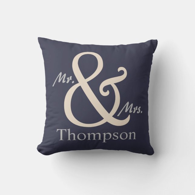 Navy Mr. and Mrs. Couple's Cushion (Front)