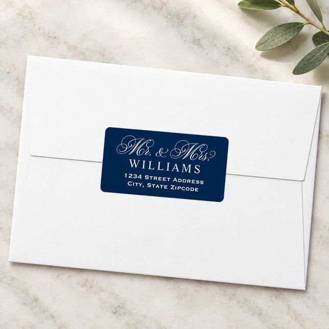 Navy Mr and Mrs Script Wedding Address Label (Creator Uploaded)