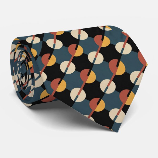 Navy & Multicolor Geometric Circles Tie (Rolled)