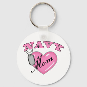 Navy Mum Pink Heart N Dog Tags Key Ring