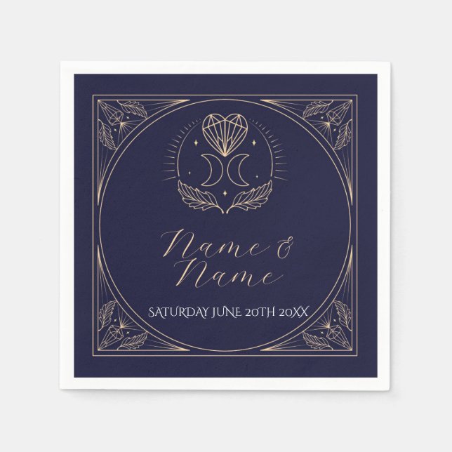 Navy Napkins Wedding Names Tarot Cards Stars Moon (Front)