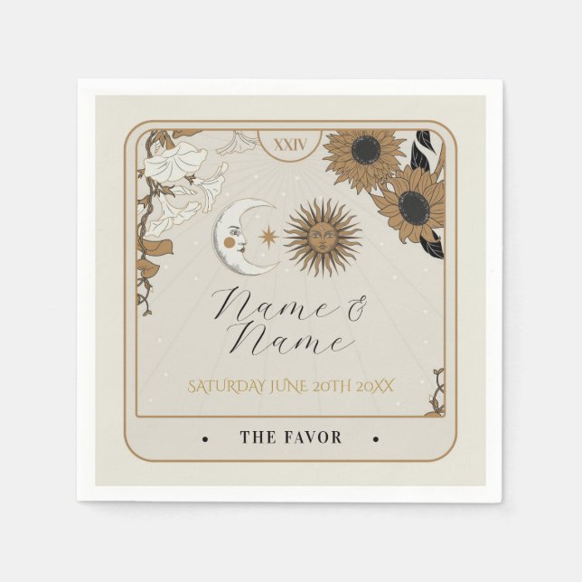 Navy Napkins Wedding Names Tarot Cards Sun Moon (Front)