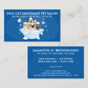Navy Natural Dog Grooming Eco Salon Business Card