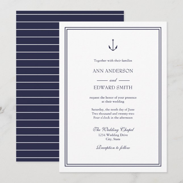 Navy Nautical Anchor Families Wedding Invitation (Front/Back)