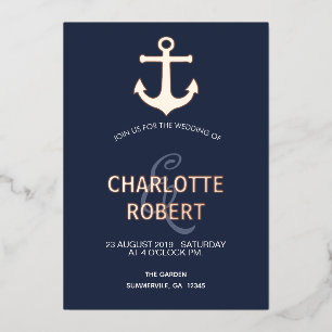 Navy Nautical Anchor Modern Beach Wedding Gold 