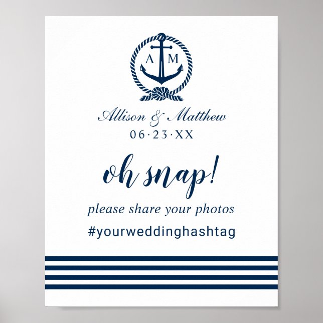 Navy Nautical Anchor Monogram Oh Snap Poster (Front)