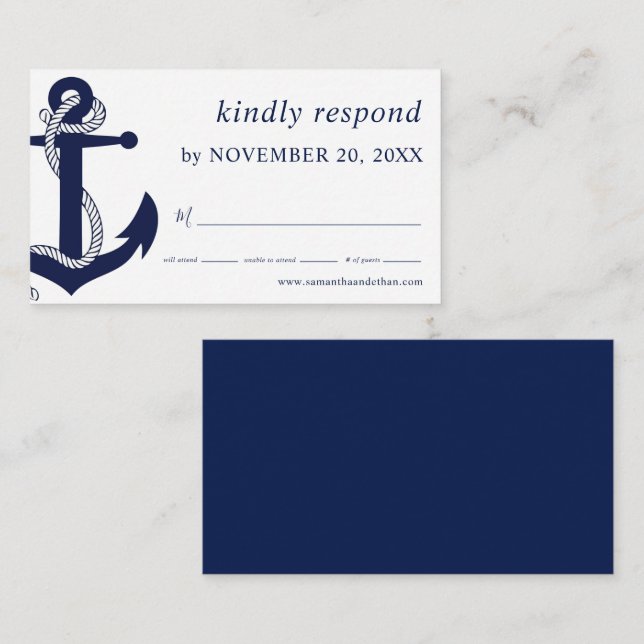 Navy Nautical Anchor RSVP Wedding Enclosure Card (Front/Back)