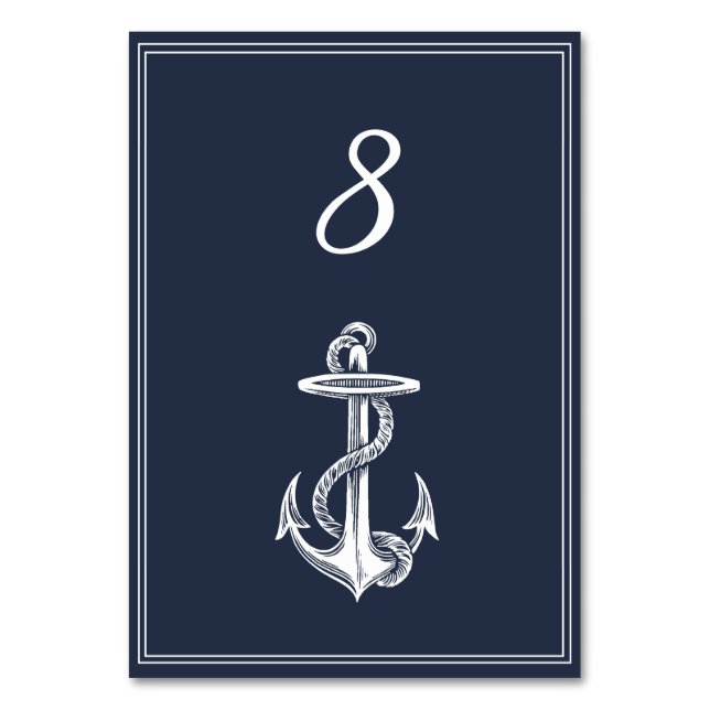 Navy Nautical Anchor Table Number Card (Front)
