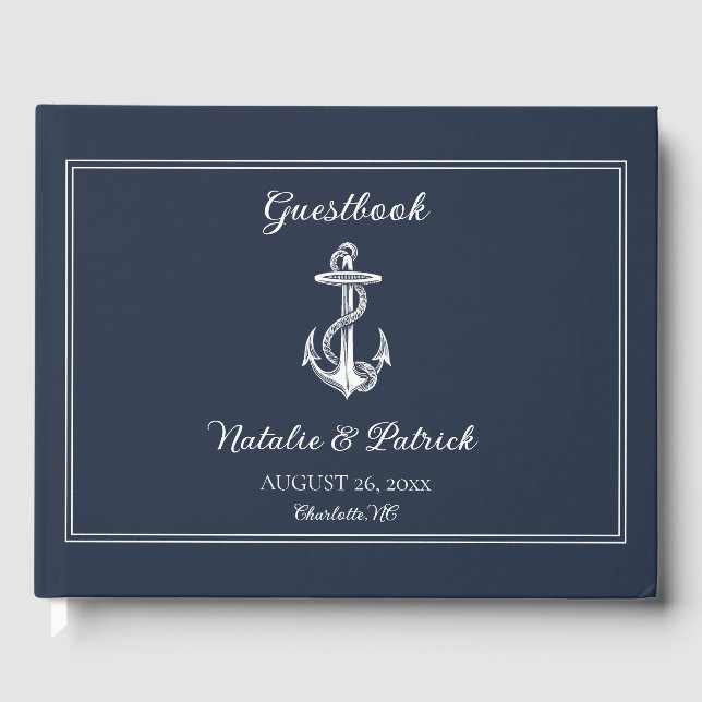 Navy Nautical Anchor Wedding Guest Book (Front)