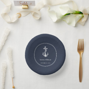 Navy Nautical Anchor Wedding Paper Bowls Plate