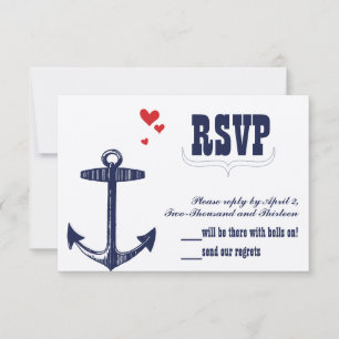 Navy Nautical Anchor with a Touch of Red Wedding RSVP Card