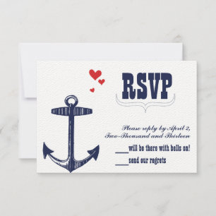 Navy Nautical Anchor with a Touch of Red Wedding RSVP Card