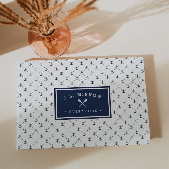Navy Nautical Anchors | Personalised Boat Guest Book (Creator Uploaded)