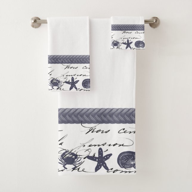 Navy Nautical Bath Towel Set (Insitu)