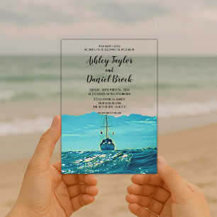 Navy Nautical Boat Coastal Destination Wedding Acrylic Invitations