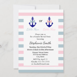 Navy Nautical Bow and Bow Tie Gender Reveal Invitation