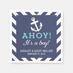 Navy Nautical Chevron Baby Shower Napkins