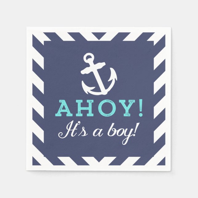 Navy Nautical Chevron Baby Shower Napkins (Front)