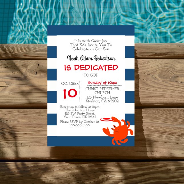 Navy Nautical Crab Personalised Baptism Invitation (Creator Uploaded)