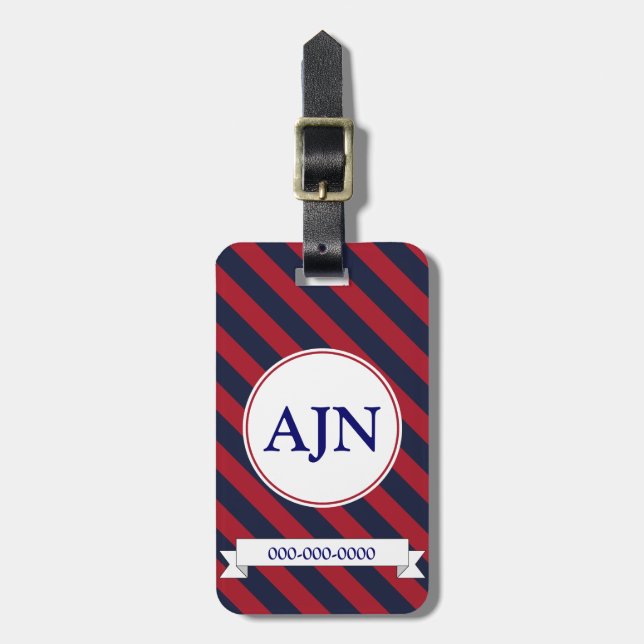 Navy Nautical Cruise Monogram Luggage Tag Gift (Front Vertical)