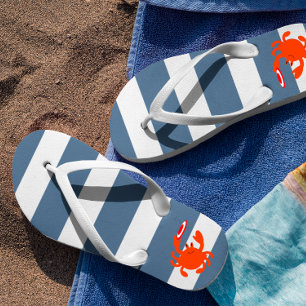 Navy Nautical Frisbee Crab Flip Flops