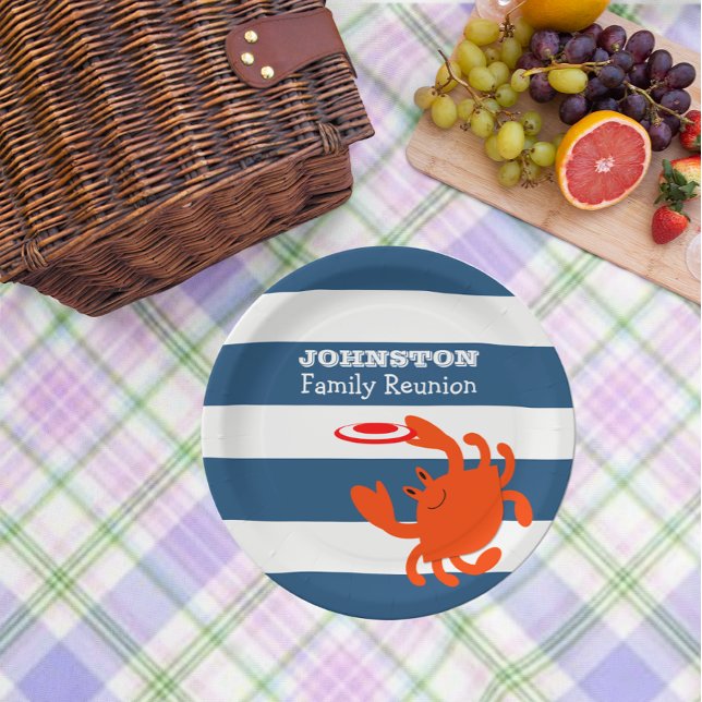 Navy Nautical Frisbee Crab Personalised Paper Plate (Creator Uploaded)