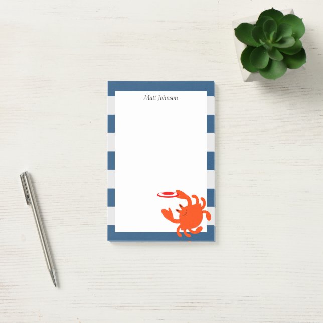 Navy Nautical Frisbee Crab Personalised Post-it Notes (Office)