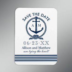 Navy Nautical Monogram Wedding Save the Date Magnet