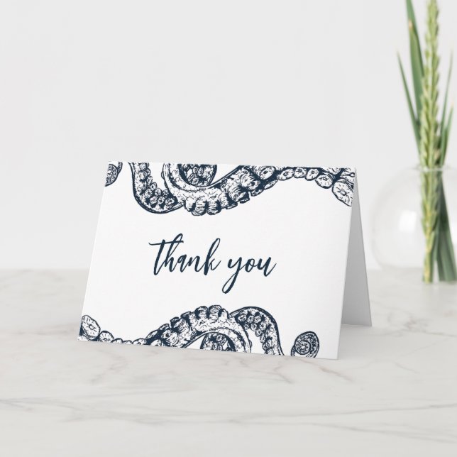 Navy Nautical Octopus Folded Thank You Card (Front)