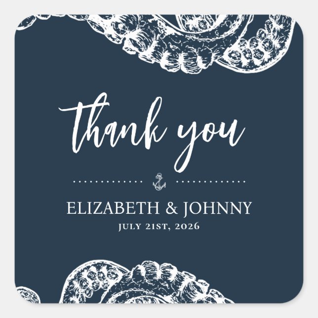 Navy Nautical Octopus Wedding Favors Stickers (Front)