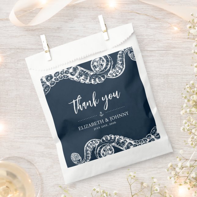 Navy Nautical Octopus Wedding Favour Bag (Clipped)