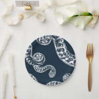 Navy Nautical Octopus White Tentacles Paper Plate
