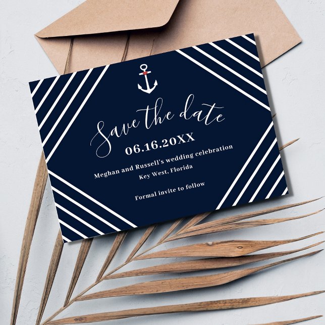 Navy Nautical Photo Wedding  Save The Date (Navy Nautical Photo Wedding Save The Date)