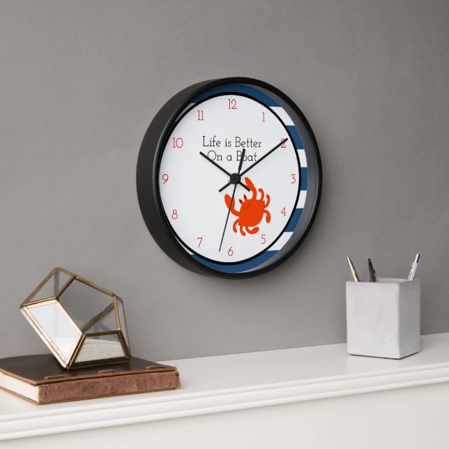 Navy Nautical Red Crab Personalized Wall Clock (Office)