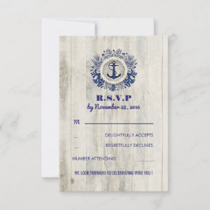 Navy Nautical Rustic Beach Wedding RSVP